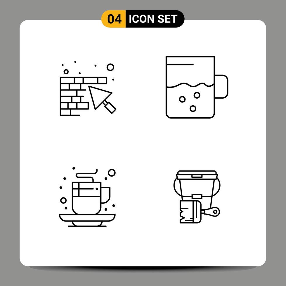 4 Thematic Vector Filledline Flat Colors and Editable Symbols of wall cup trowel mug tea Editable Vector Design Elements