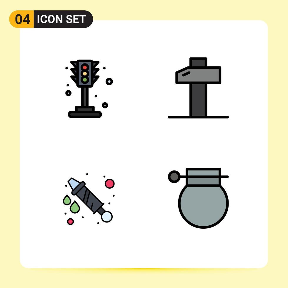 Set of 4 Modern UI Icons Symbols Signs for city celebration light tools bomb Editable Vector Design Elements