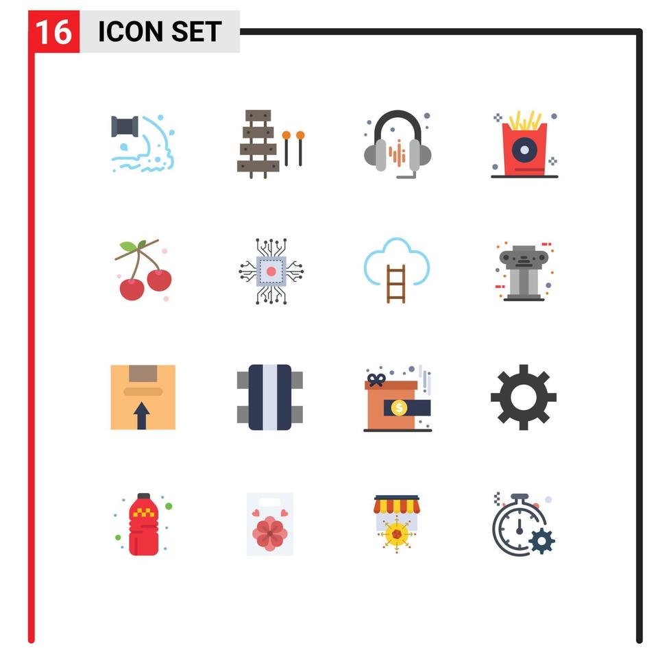 Group of 16 Modern Flat Colors Set for factory xylophone waste instrument music Editable Pack of Creative Vector Design Elements