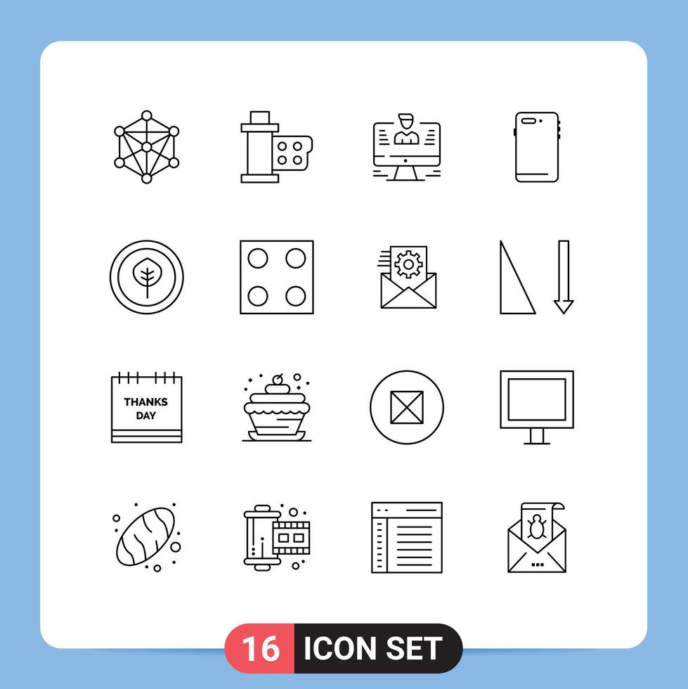 Set of 16 Modern UI Icons Symbols Signs for back smart phone reel phone report Editable Vector Design Elements