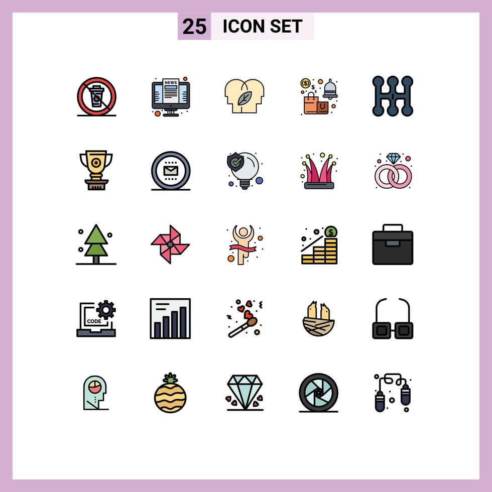 User Interface Pack of 25 Basic Filled line Flat Colors of savings notification screen alert head Editable Vector Design Elements