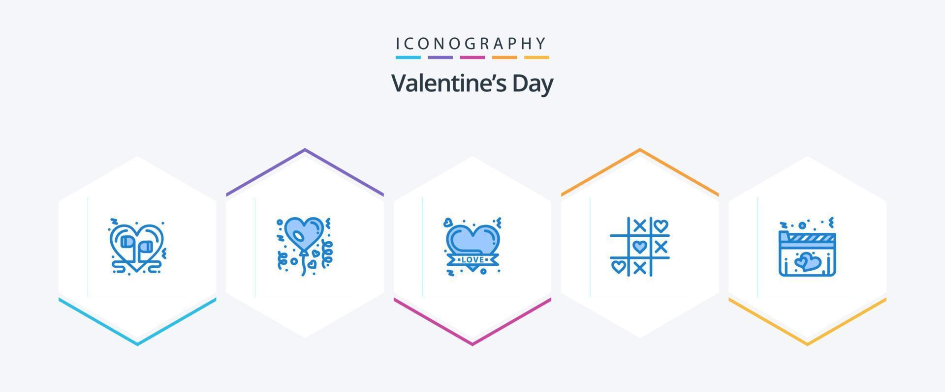 Valentines Day 25 Blue icon pack including film. love. celebration. heart. romantic heart vector