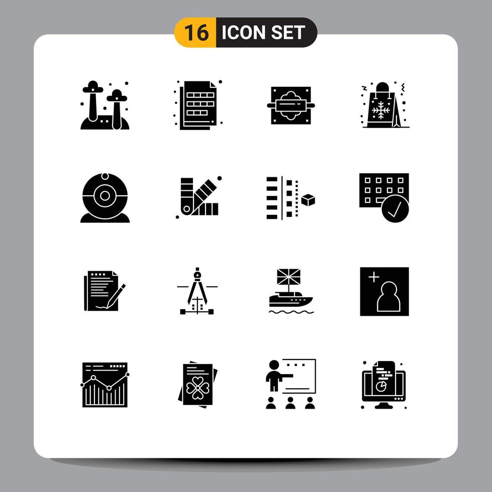 Solid Glyph Pack of 16 Universal Symbols of snow flake swatch christmas kitchen Editable Vector Design Elements