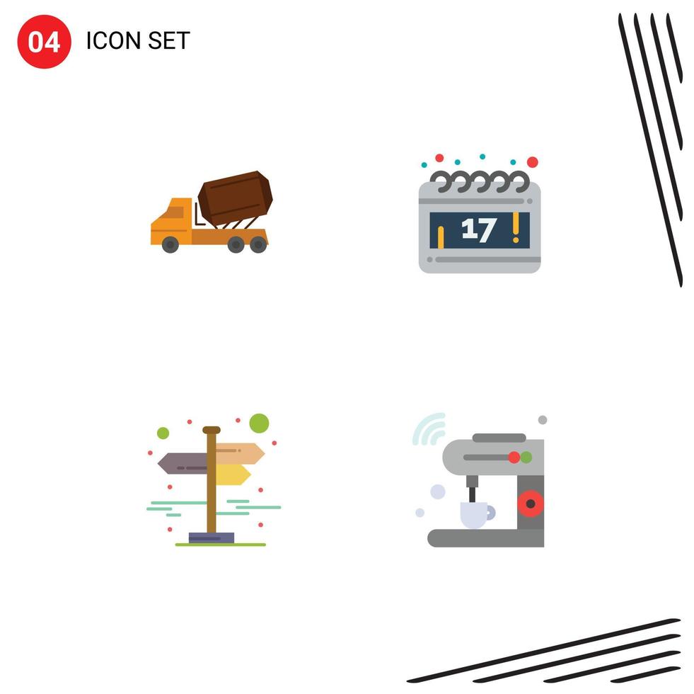 Editable Vector Line Pack of 4 Simple Flat Icons of truck direction vehicle day left right Editable Vector Design Elements
