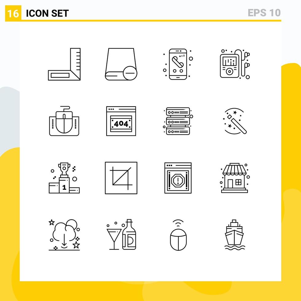paquete de 16 signos y símbolos de contornos modernos para medios de impresión web, como la música de la aplicación del reproductor de interfaz que llama a elementos de diseño de vectores editables