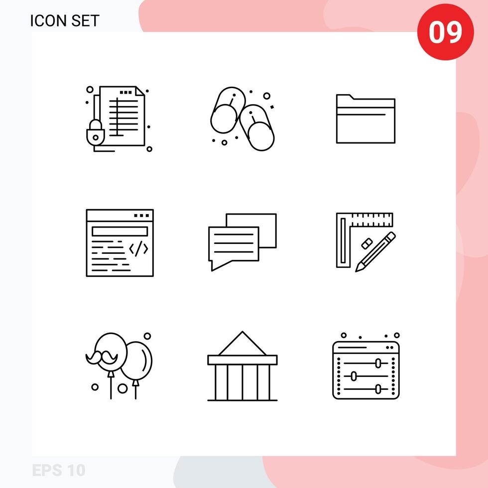 Pack of 9 Modern Outlines Signs and Symbols for Web Print Media such as education text summer design storage Editable Vector Design Elements