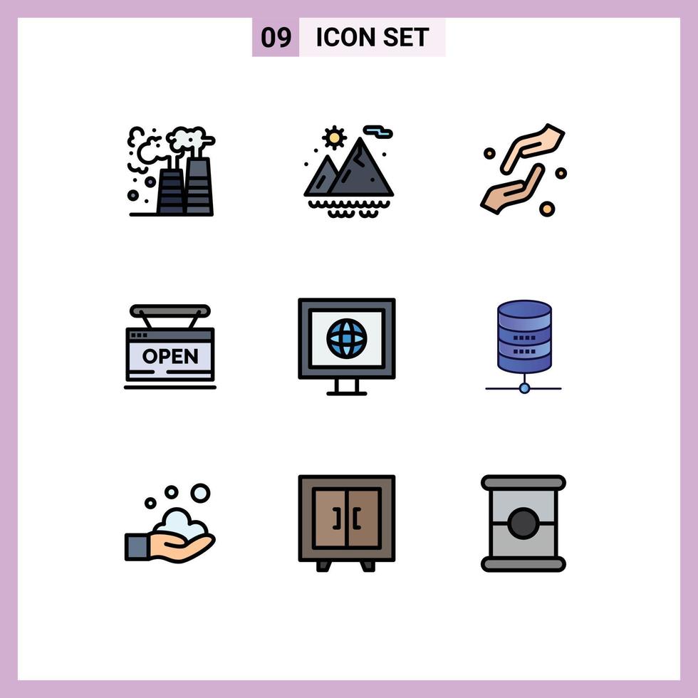 Set of 9 Commercial Filledline Flat Colors pack for internet web faith store open Editable Vector Design Elements