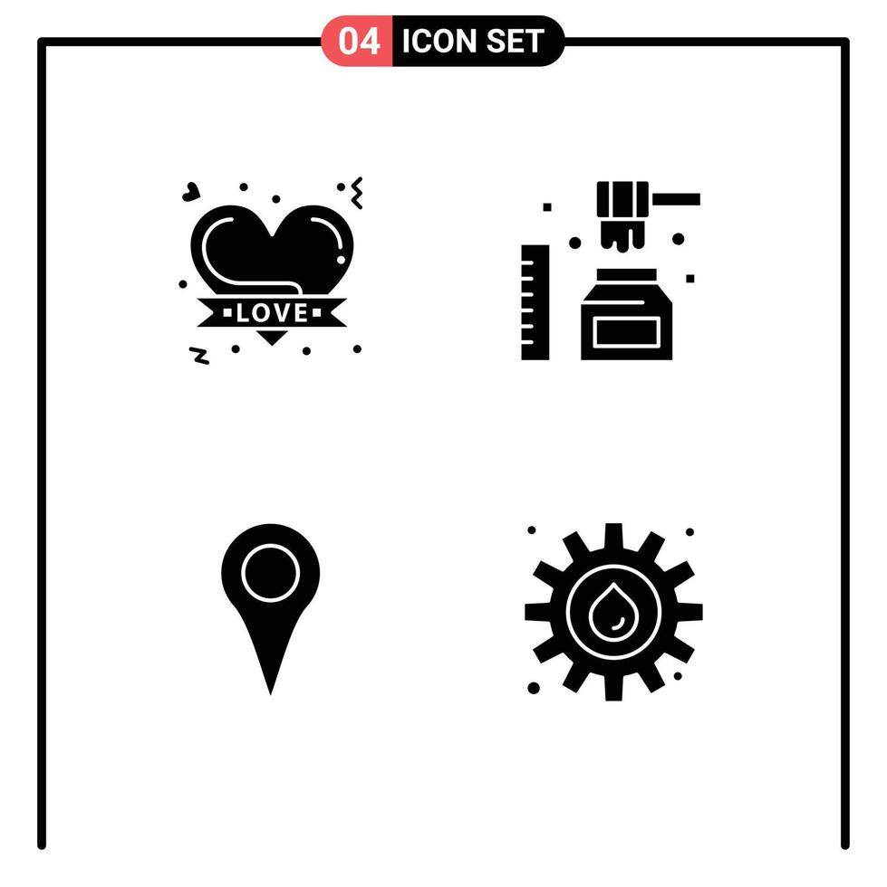 Universal Icon Symbols Group of 4 Modern Solid Glyphs of badge location romantic heart organic pin Editable Vector Design Elements