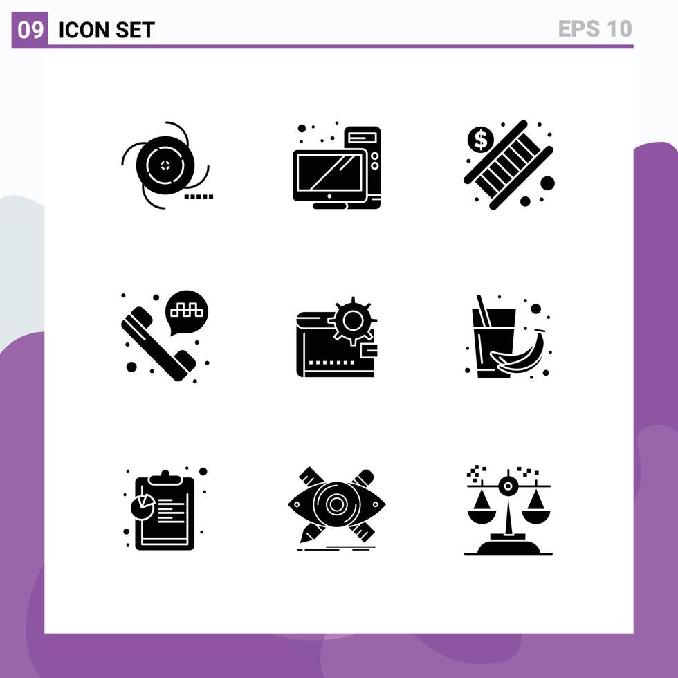 User Interface Pack of 9 Basic Solid Glyphs of cash taxi phone monitor taxi call stair Editable Vector Design Elements