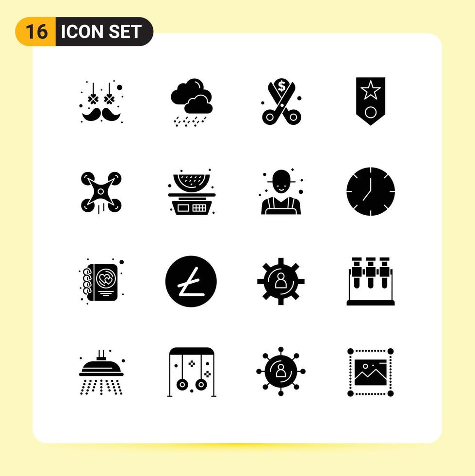 Set of 16 Vector Solid Glyphs on Grid for technology rank cut one circled Editable Vector Design Elements