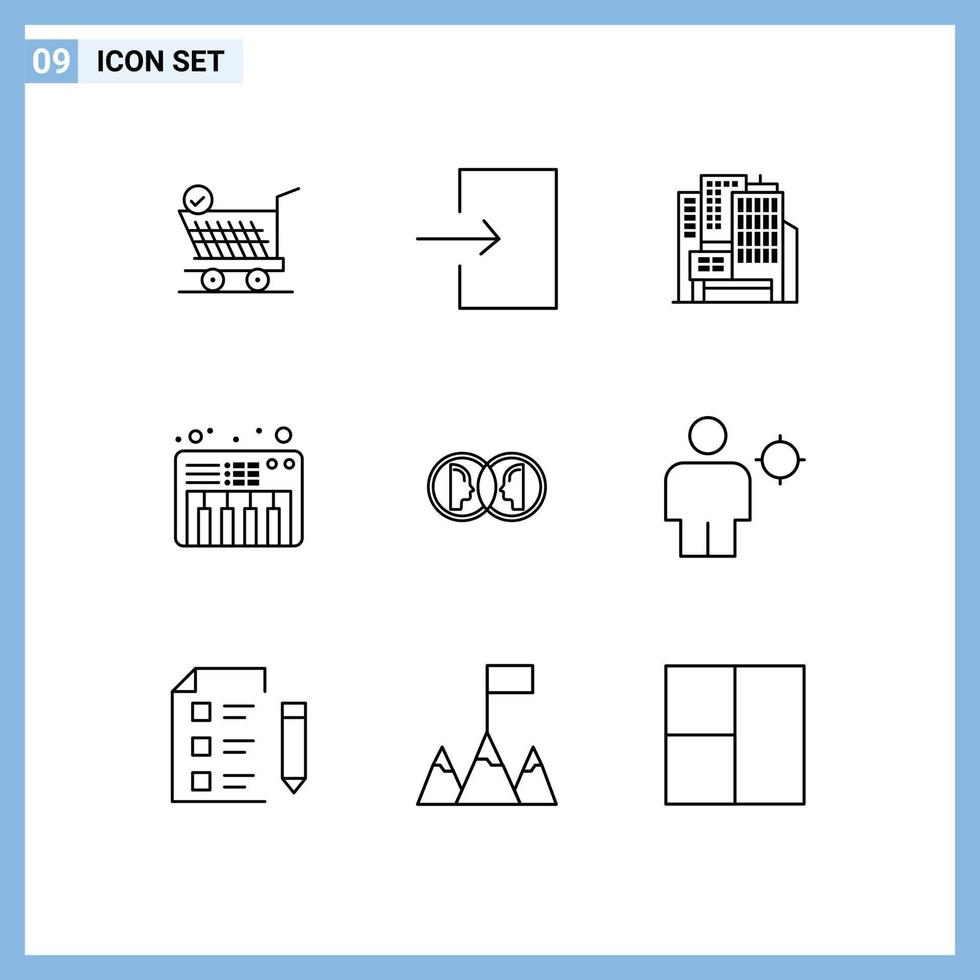 Set of 9 Commercial Outlines pack for man dual building face sound Editable Vector Design Elements