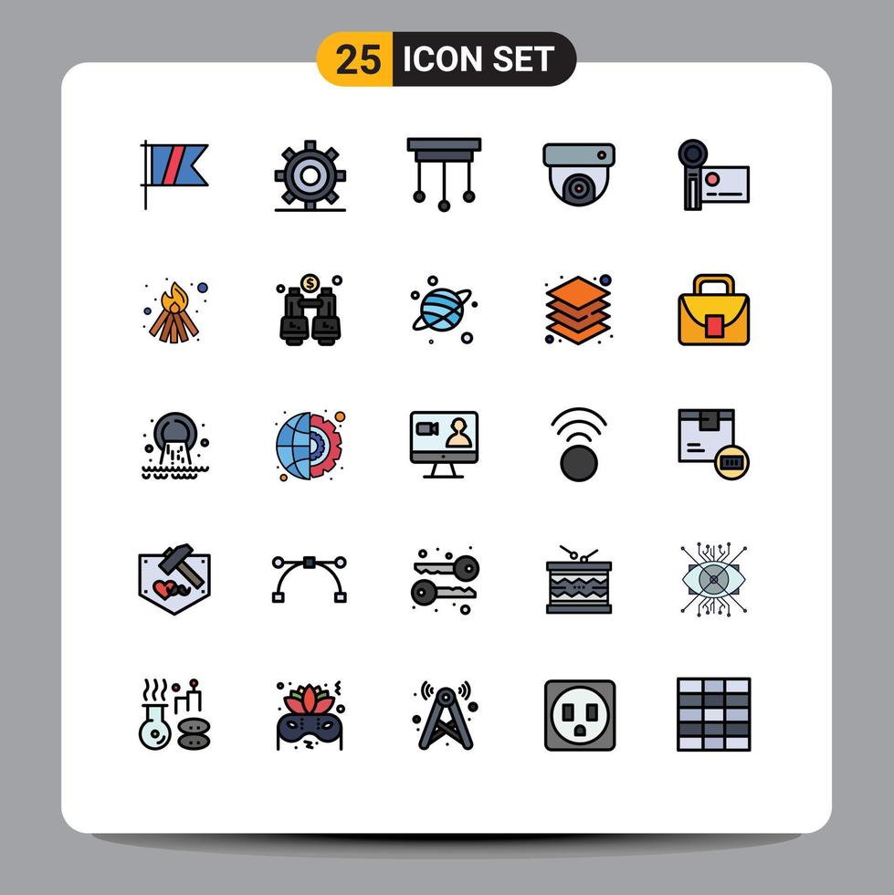 25 Universal Filled line Flat Color Signs Symbols of digital camera media programing cctv interior Editable Vector Design Elements