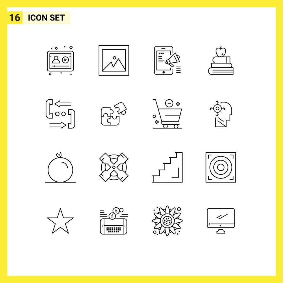 Set of 16 Vector Outlines on Grid for communication science digital campaign education apple Editable Vector Design Elements