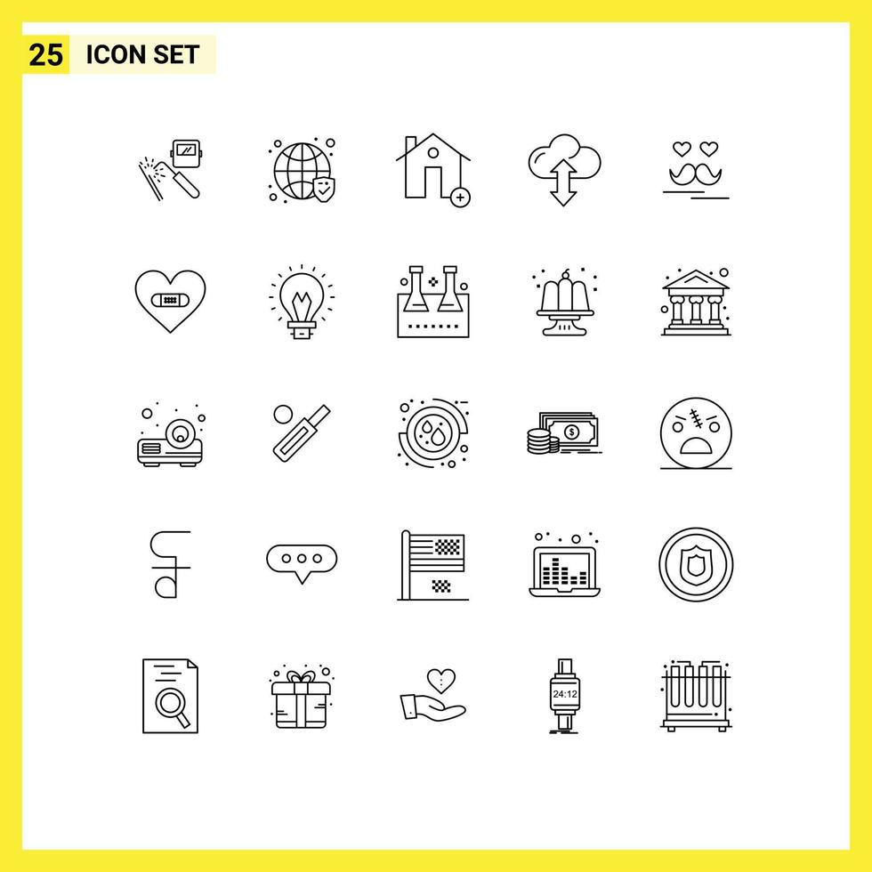 25 Creative Icons Modern Signs and Symbols of down arrow verified cloud house Editable Vector Design Elements