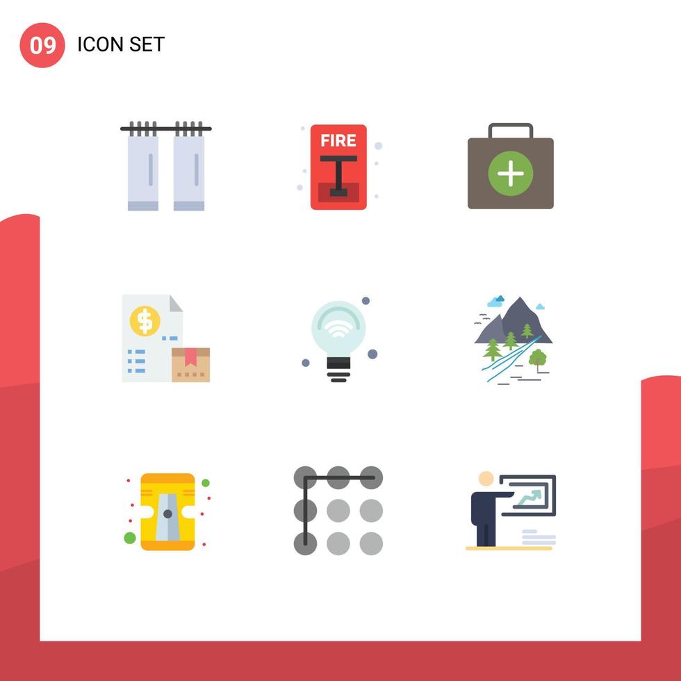 Set of 9 Commercial Flat Colors pack for internet payment first aid money invoice Editable Vector Design Elements