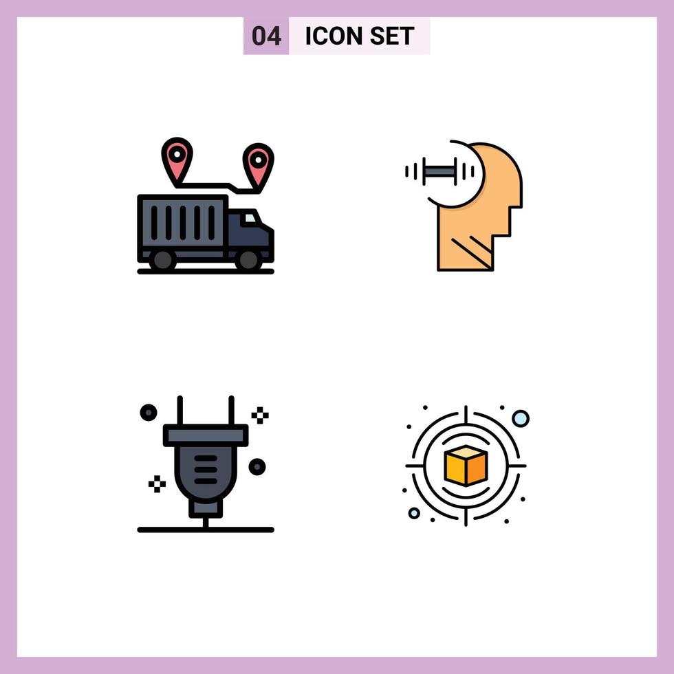 Set of 4 Modern UI Icons Symbols Signs for delivery plug trust brian switch Editable Vector Design Elements