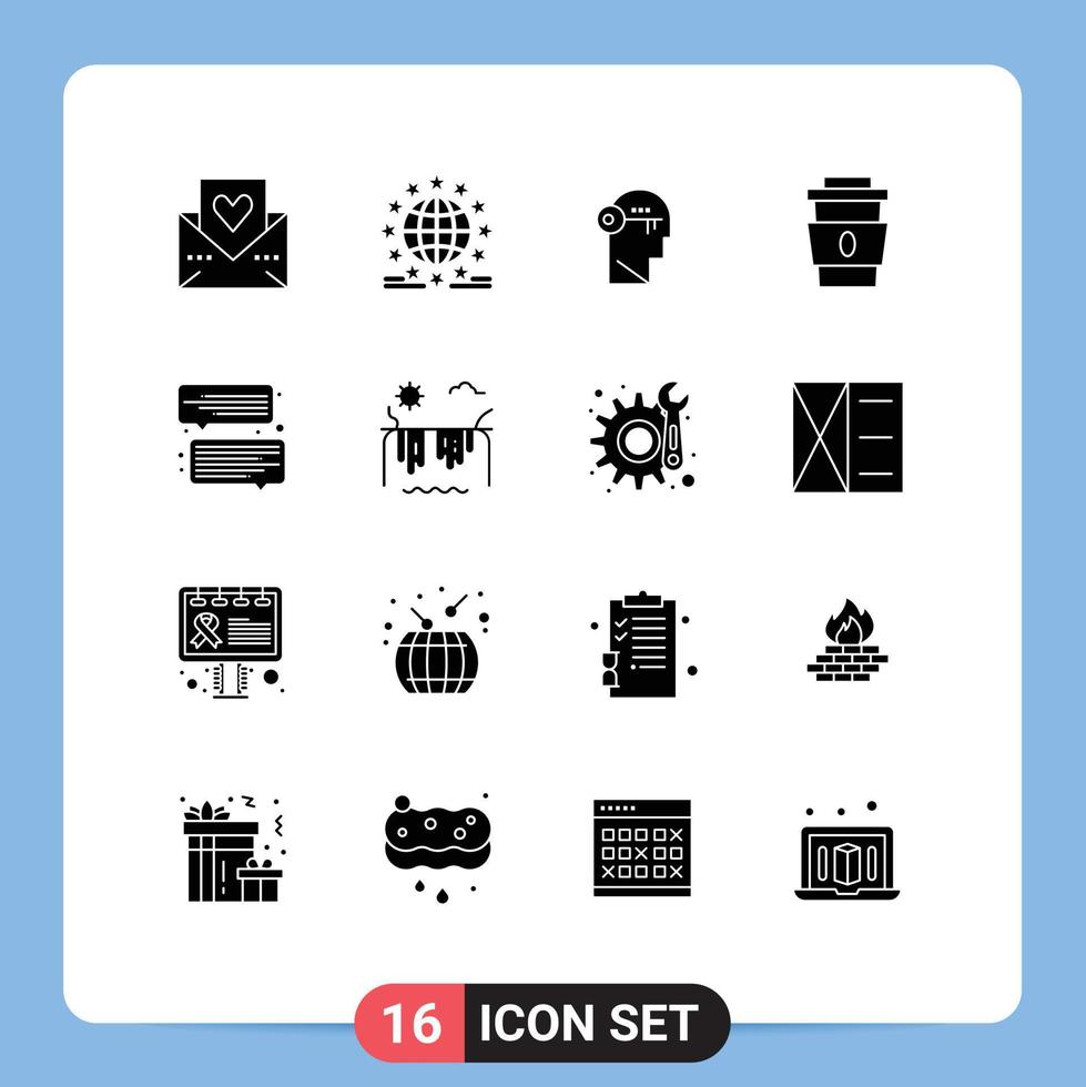 Set of 16 Commercial Solid Glyphs pack for drink coffee network unlock lock Editable Vector Design Elements