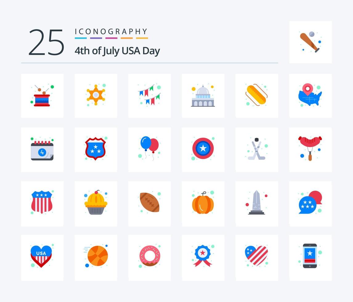 Usa 25 Flat Color icon pack including wisconsin. madison. police sign. capitol. party vector