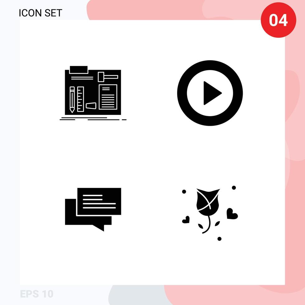 Pack of 4 creative Solid Glyphs of build ux engineer creative barcodes Editable Vector Design Elements