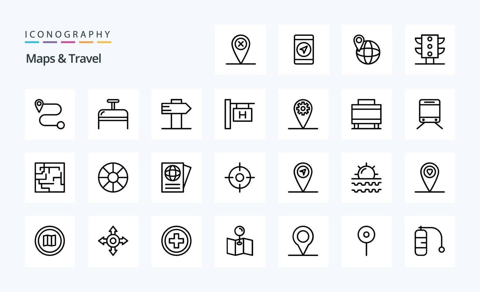25 Maps  Travel Line icon pack vector