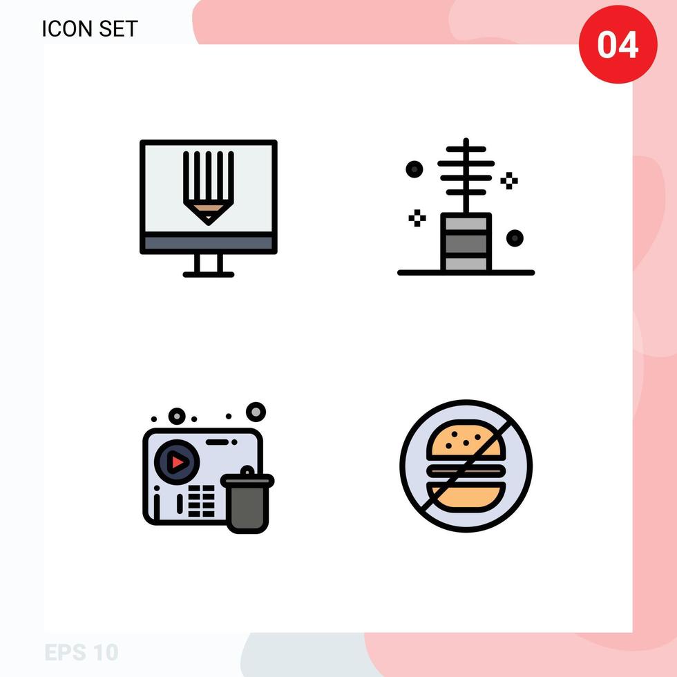 Pack of 4 Modern Filledline Flat Colors Signs and Symbols for Web Print Media such as coding salon development cosmetic fail Editable Vector Design Elements