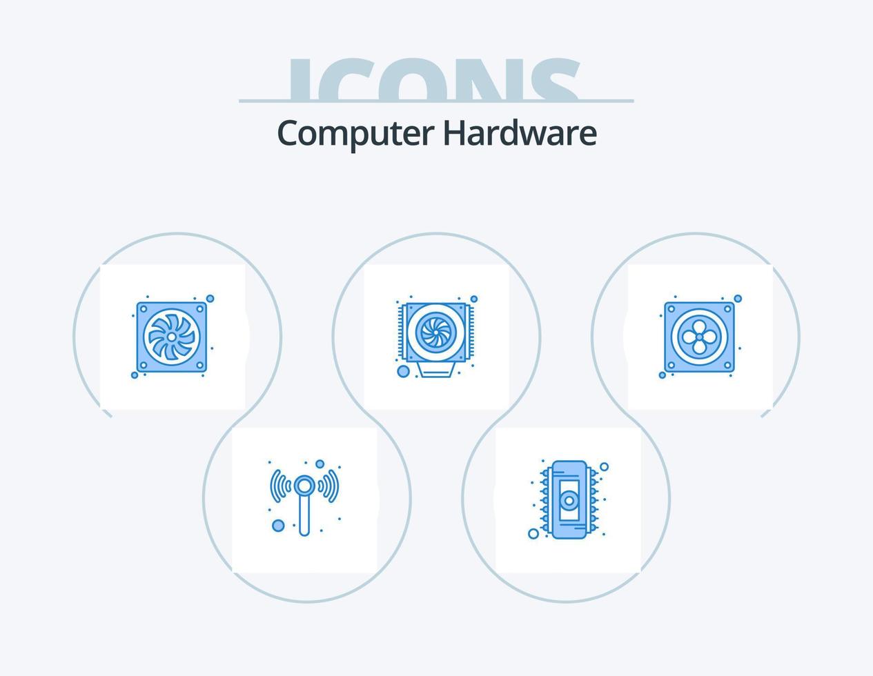 Computer Hardware Blue Icon Pack 5 Icon Design. . fan. computer. computer. cooler vector
