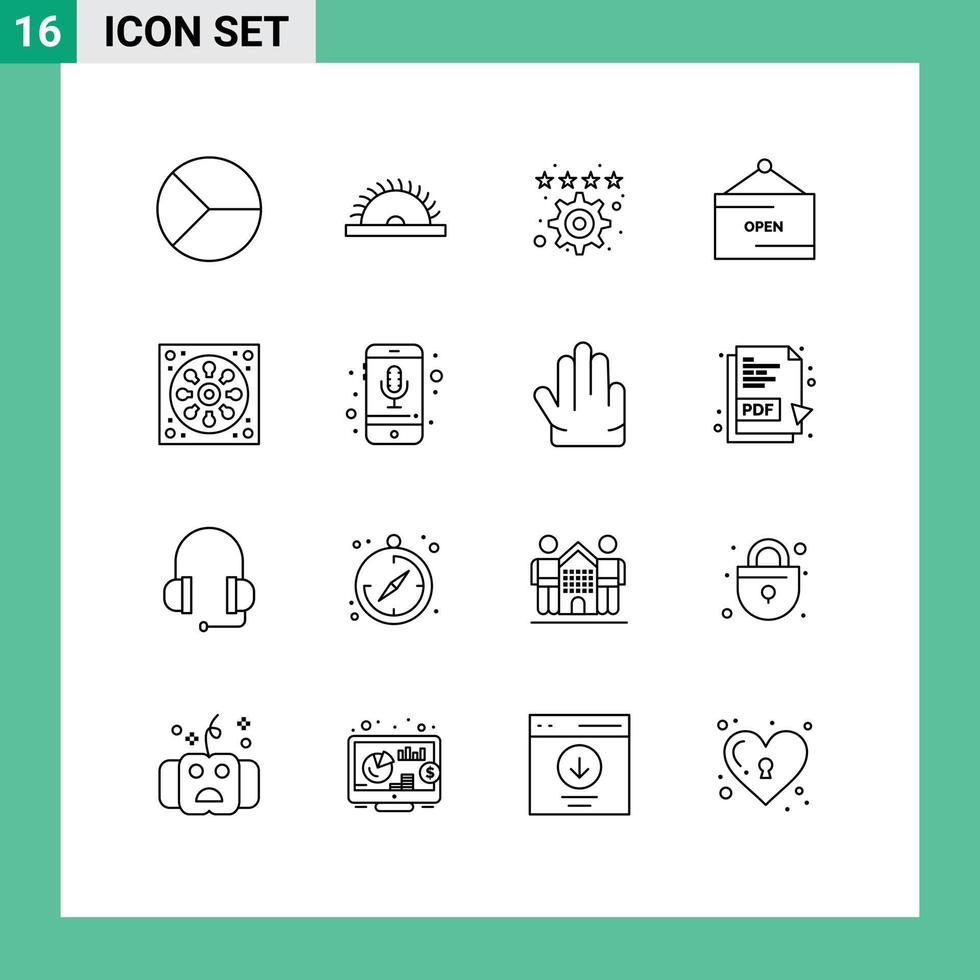 Group of 16 Outlines Signs and Symbols for bathroom open utensils e settings Editable Vector Design Elements