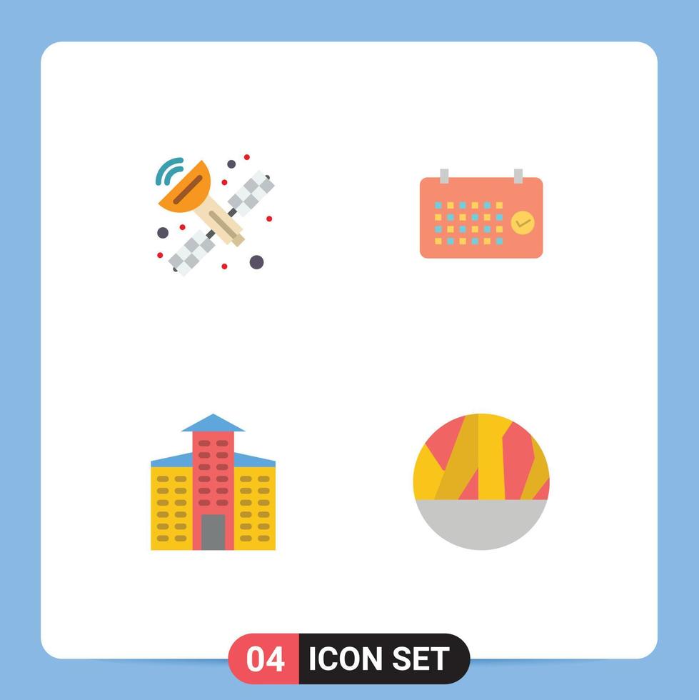 4 iconos planos universales establecidos para aplicaciones web y móviles comunicación ciudad calendario año infectado herida elementos de diseño vectorial editables vector