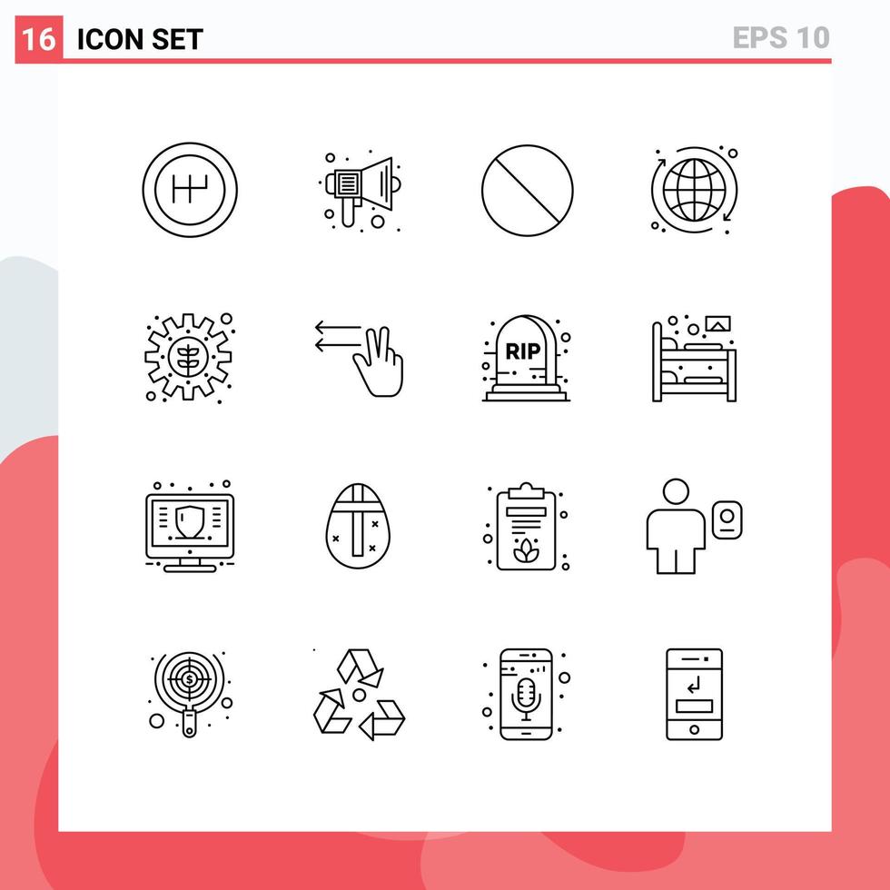 Pictogram Set of 16 Simple Outlines of setting gear forbidden environment globe Editable Vector Design Elements