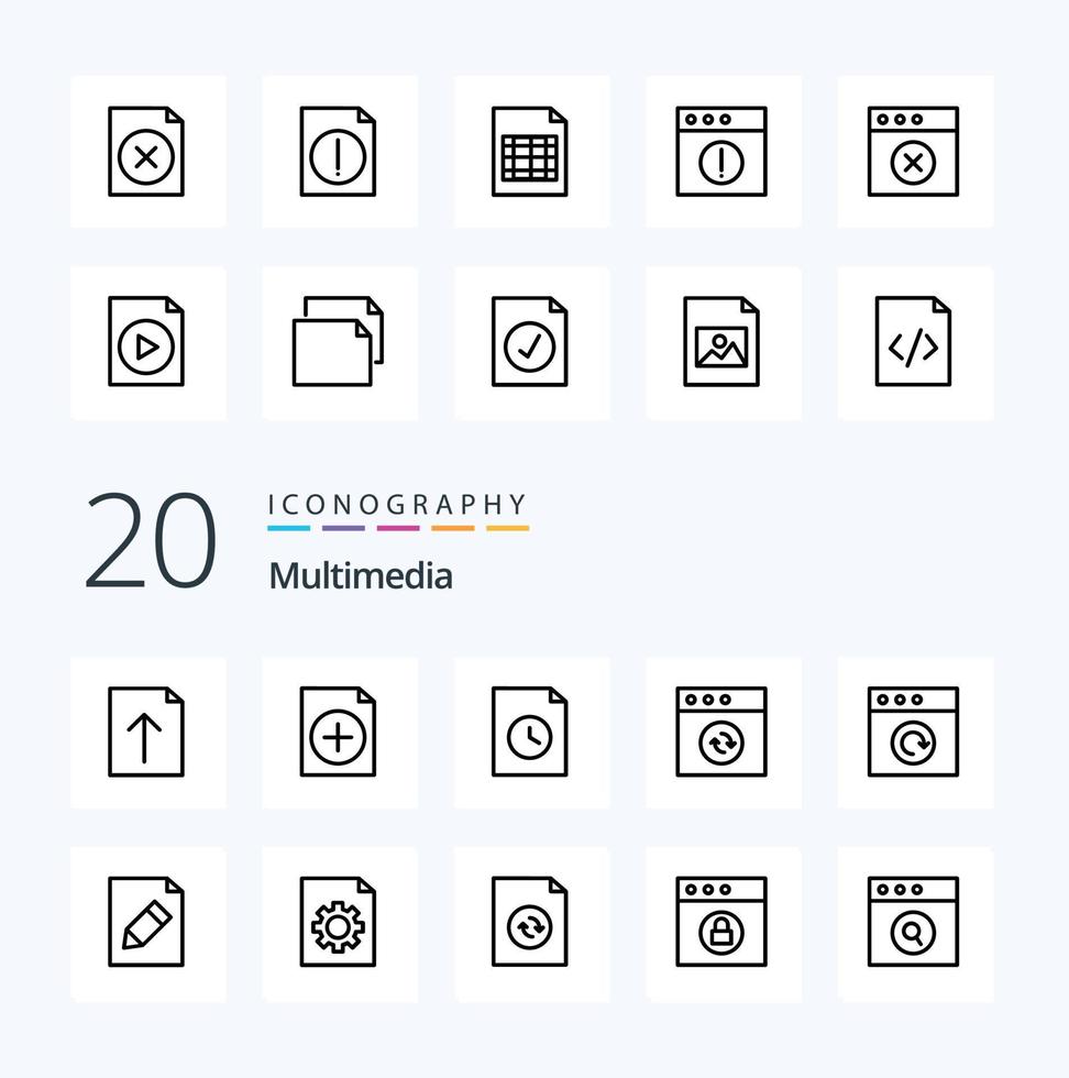 20 Multimedia Line icon Pack like pencil document history reload app vector