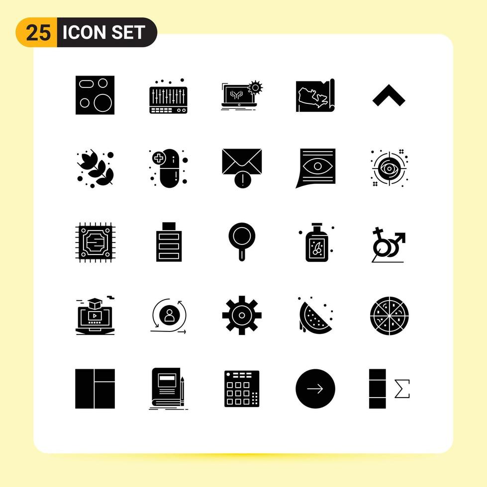25 User Interface Solid Glyph Pack of modern Signs and Symbols of up canada blueprint world hardware Editable Vector Design Elements