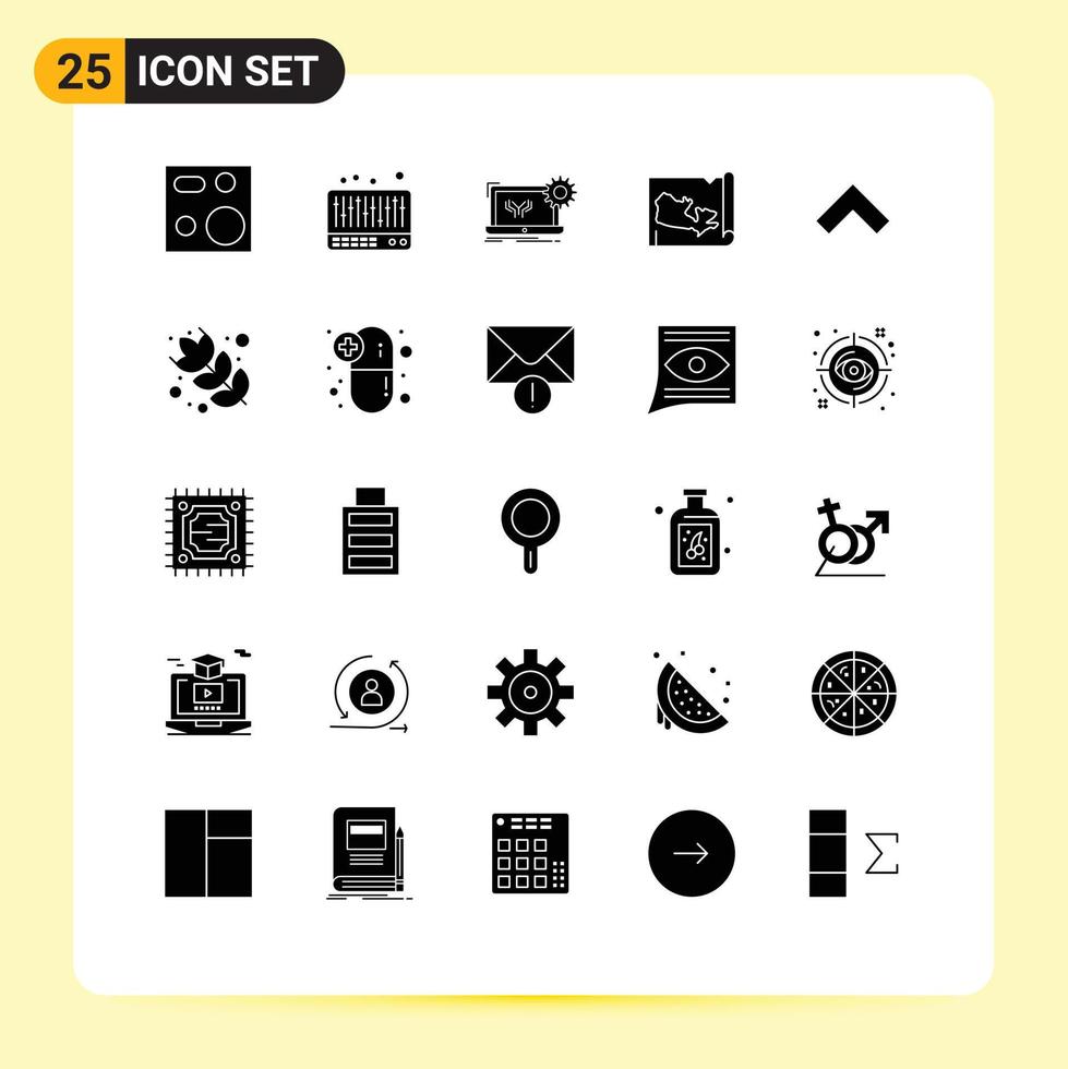Paquete de glifos sólidos de interfaz de usuario de 25 de signos y símbolos modernos de elementos de diseño vectorial editables de hardware mundial de planos de canadá vector