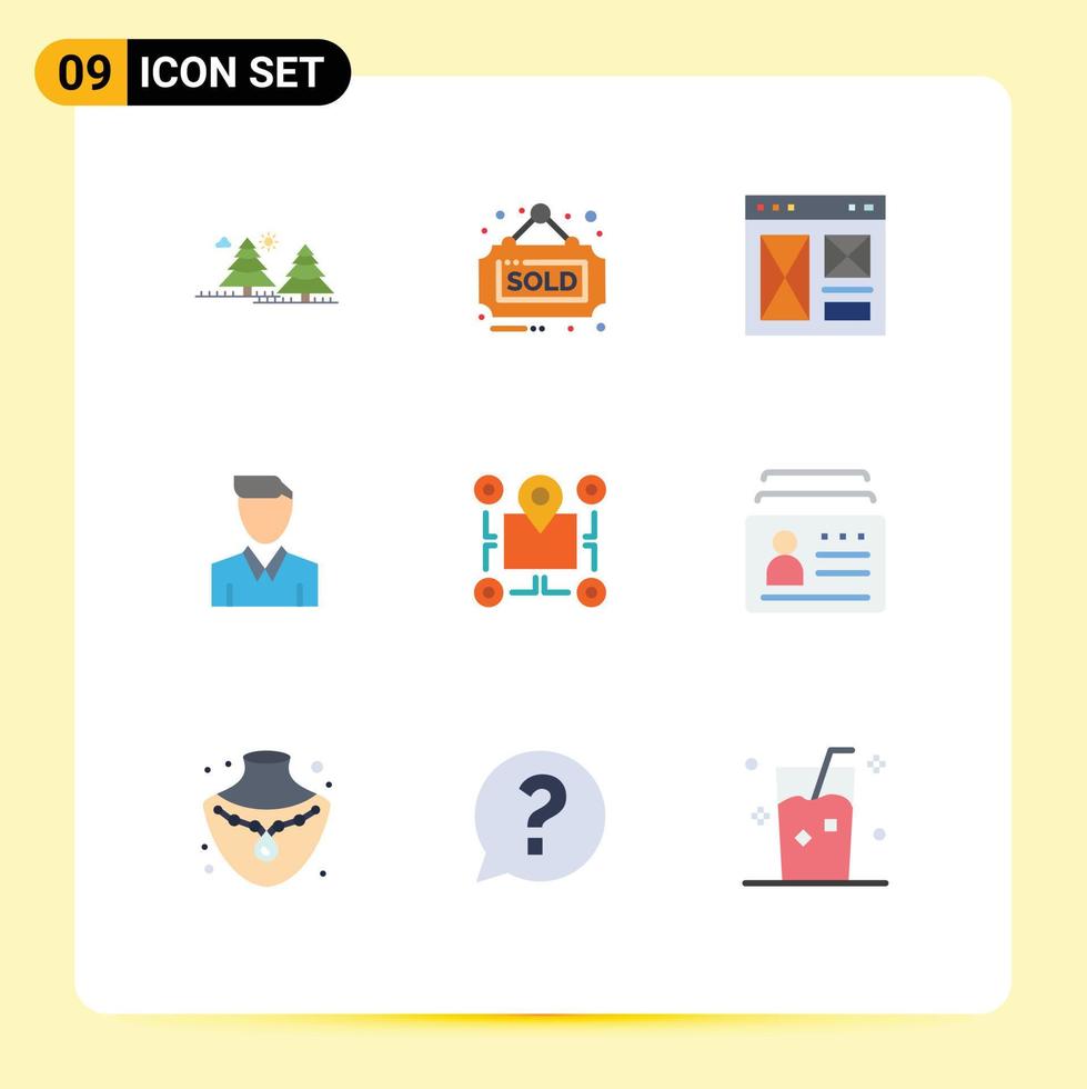 Mobile Interface Flat Color Set of 9 Pictograms of person human sold account page Editable Vector Design Elements