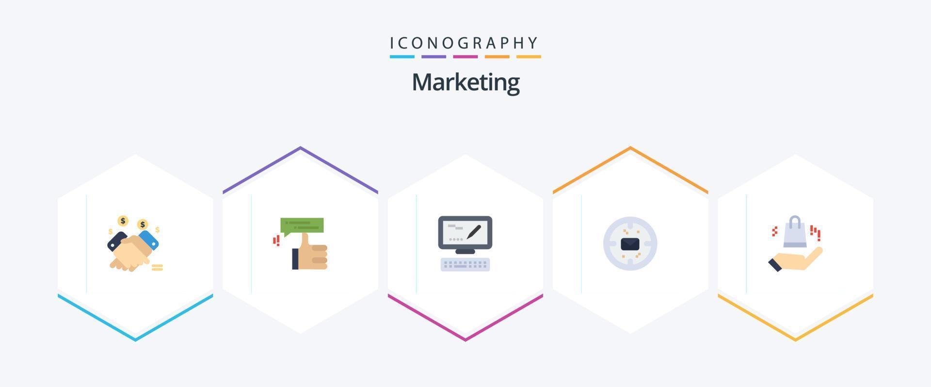 Marketing 25 Flat icon pack including ahnd. message. marketing. finance. markiting vector
