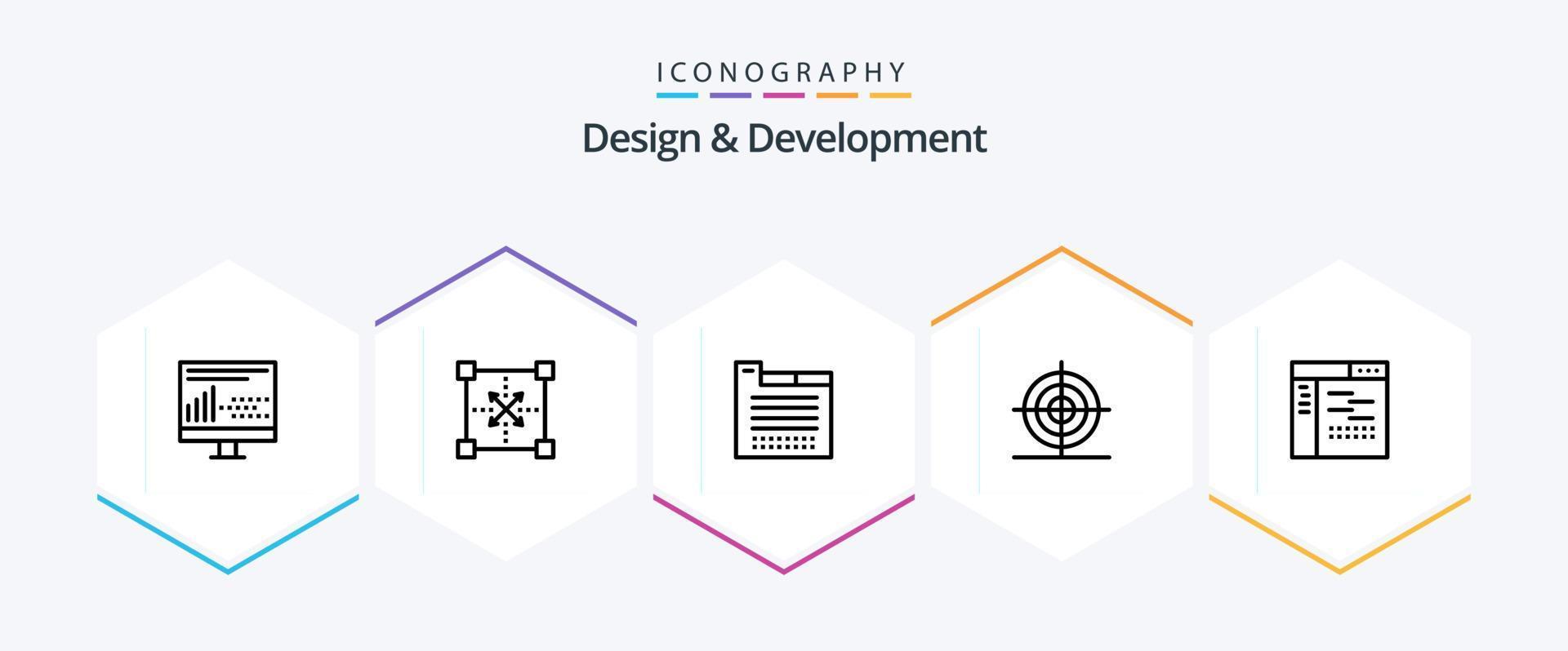 Design and Development 25 Line icon pack including shape. education. programing. design. theme vector