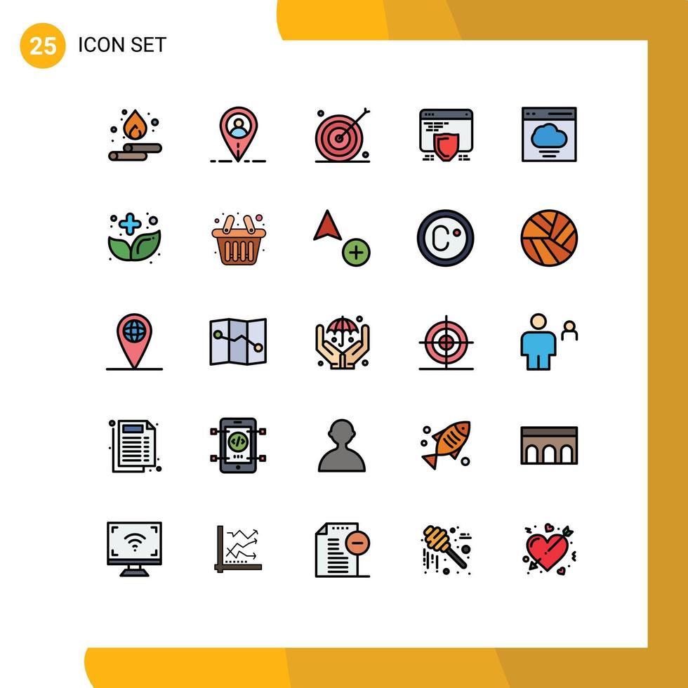 25 iconos creativos, signos y símbolos modernos de comunicación, objetivo web, protección de escudo, elementos de diseño vectorial editables vector