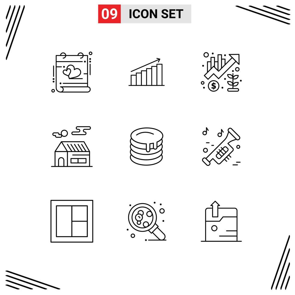 Pictogram Set of 9 Simple Outlines of house up graph marketing growth Editable Vector Design Elements