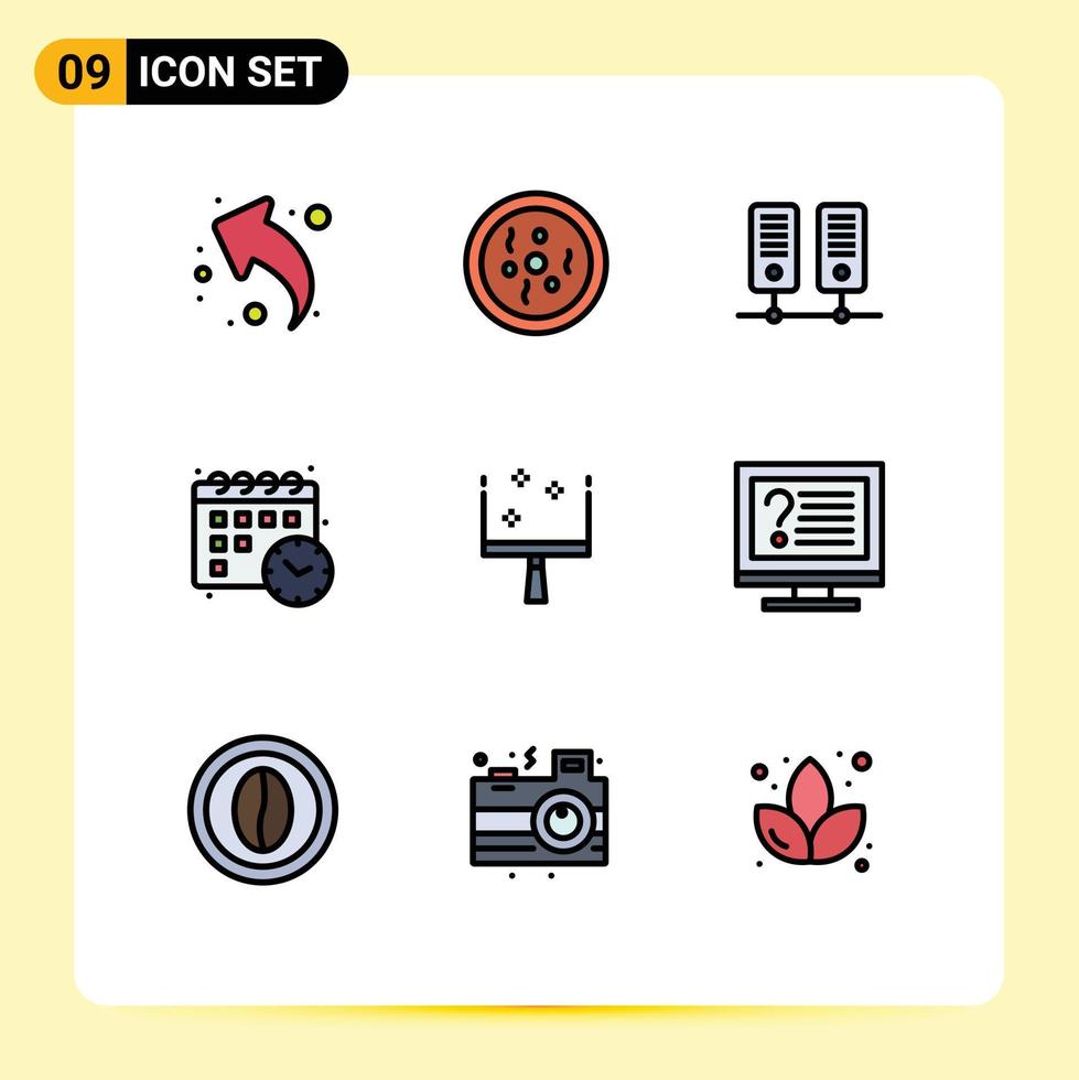 Universal Icon Symbols Group of 9 Modern Filledline Flat Colors of computer dustpan center broom date Editable Vector Design Elements