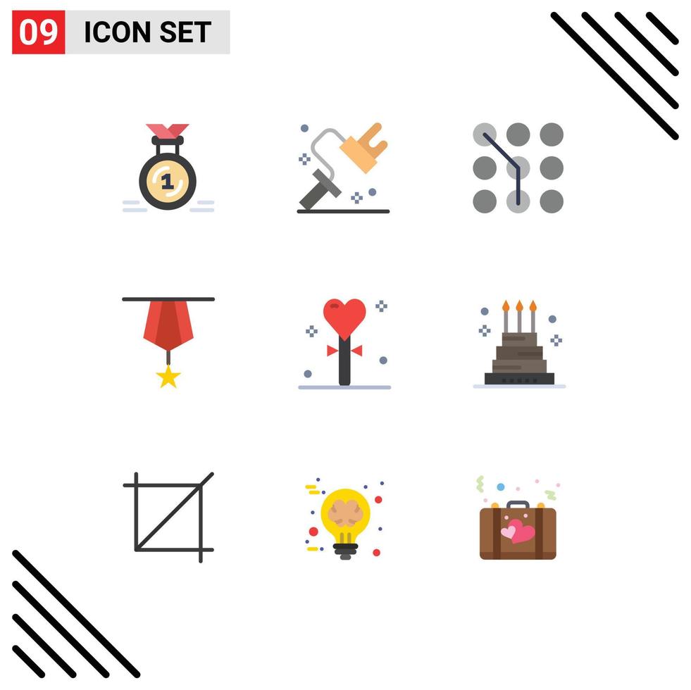 Stock Vector Icon Pack of 9 Line Signs and Symbols for medal decoration tool badge password Editable Vector Design Elements