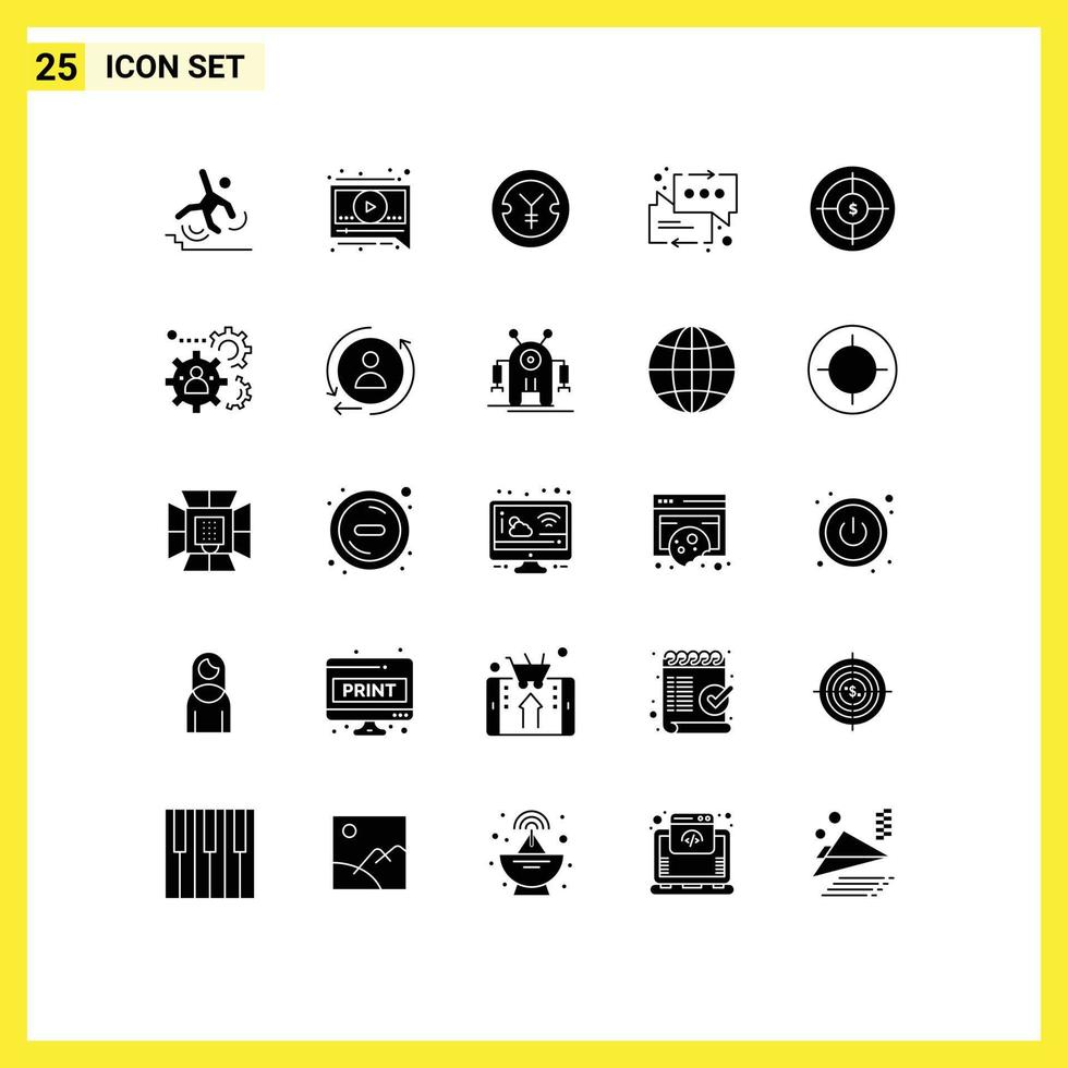 25 Universal Solid Glyph Signs Symbols of business arrow coin support chat Editable Vector Design Elements