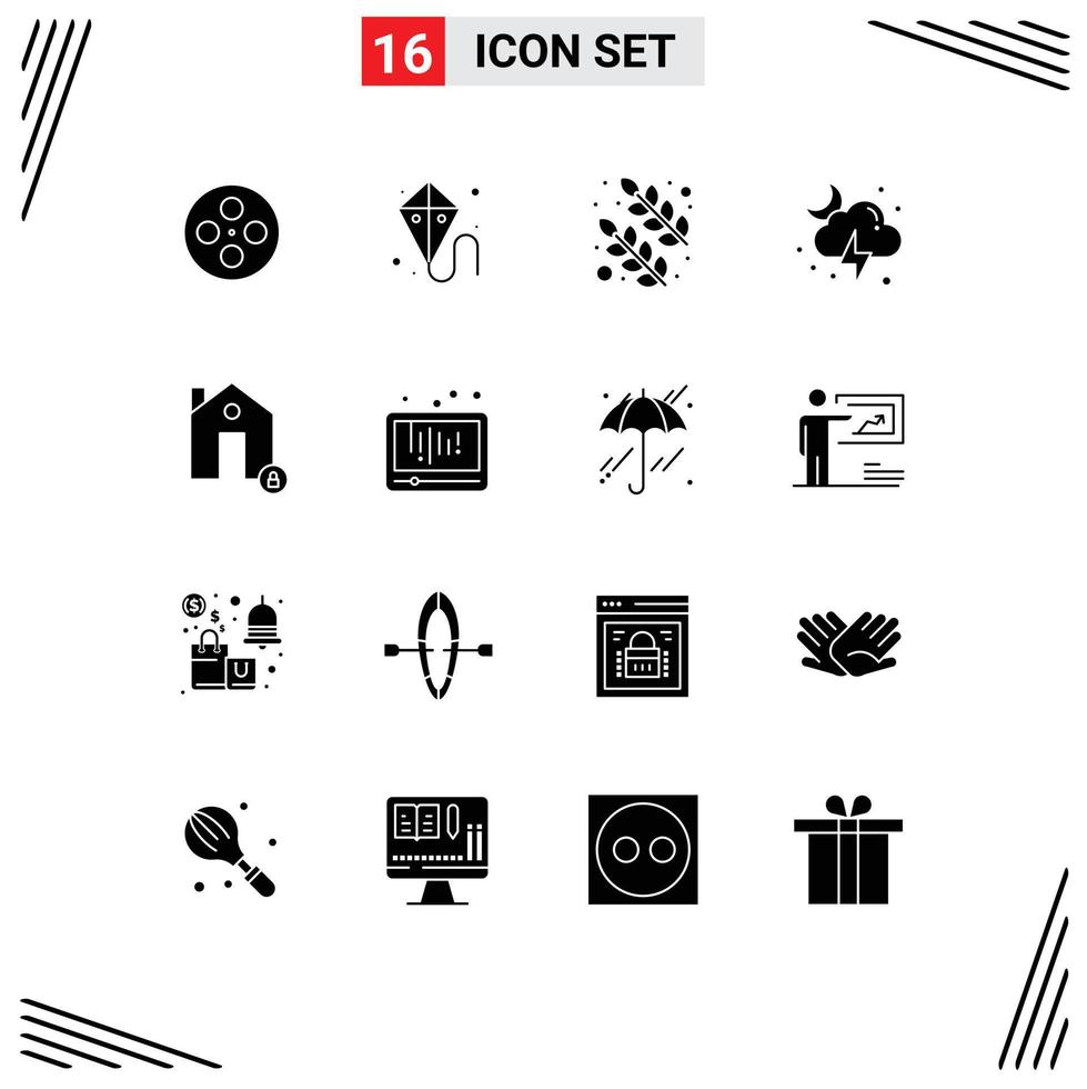 16 Creative Icons Modern Signs and Symbols of house buildings leaf storm lightning Editable Vector Design Elements