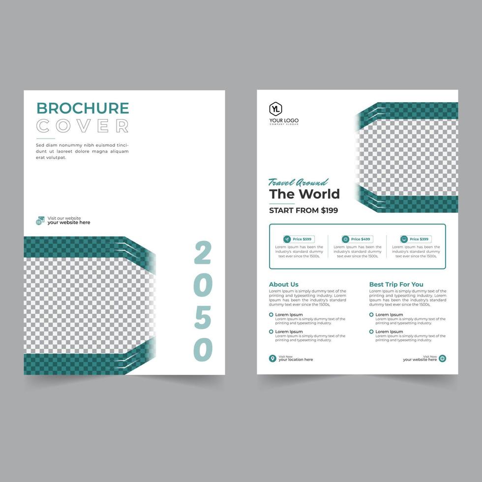 Travel flyer and brochure cover design business flyer template geometric shape poster design magazine background space for photo vector