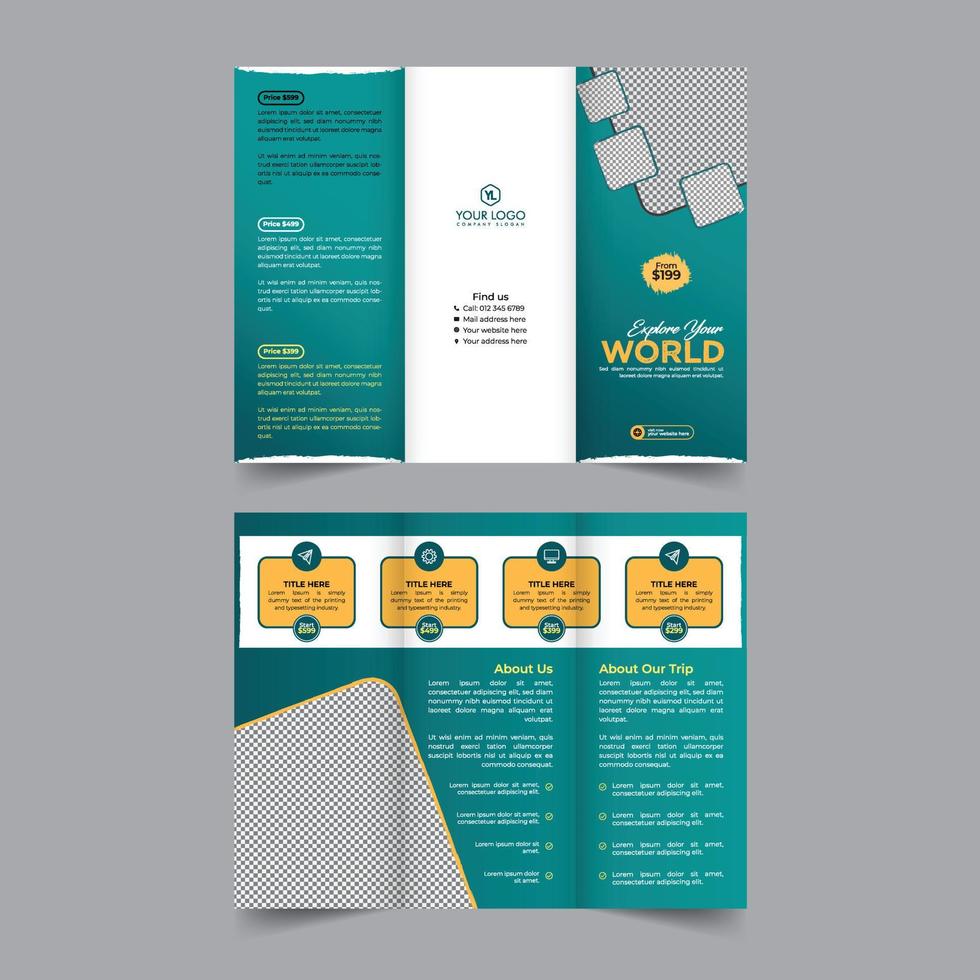 Travel trifold brochure annual report cover, business tri fold corporate brochure cover or flyer design. Leaflet presentation. Catalog with Abstract geometric background. Modern template vector
