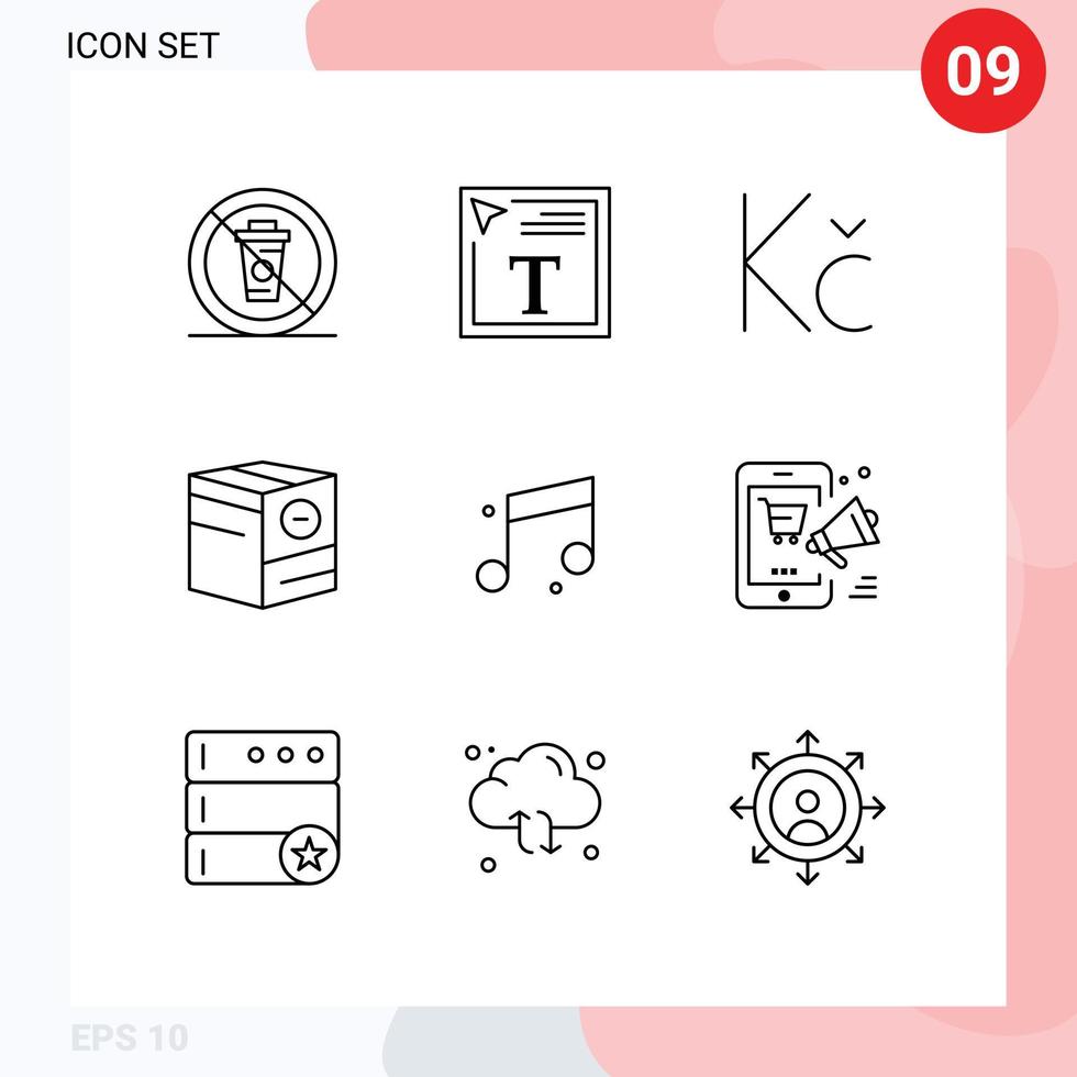 Set of 9 Vector Outlines on Grid for audio minus font e box Editable Vector Design Elements