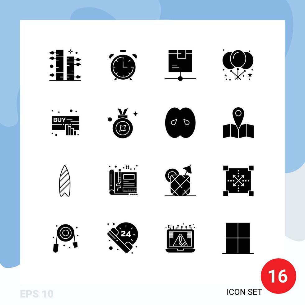 16 Universal Solid Glyphs Set for Web and Mobile Applications click party delivery balloon shipping Editable Vector Design Elements
