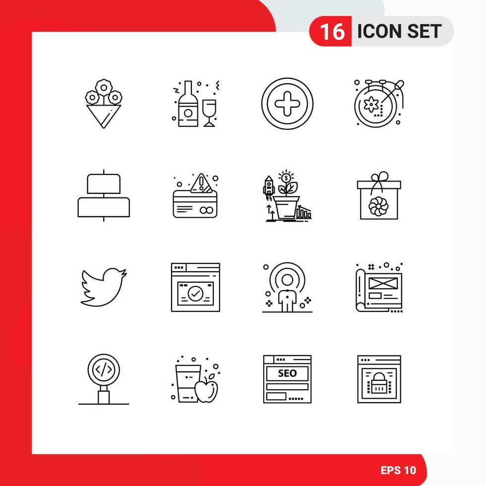 16 Universal Outlines Set for Web and Mobile Applications alert center plus align design Editable Vector Design Elements