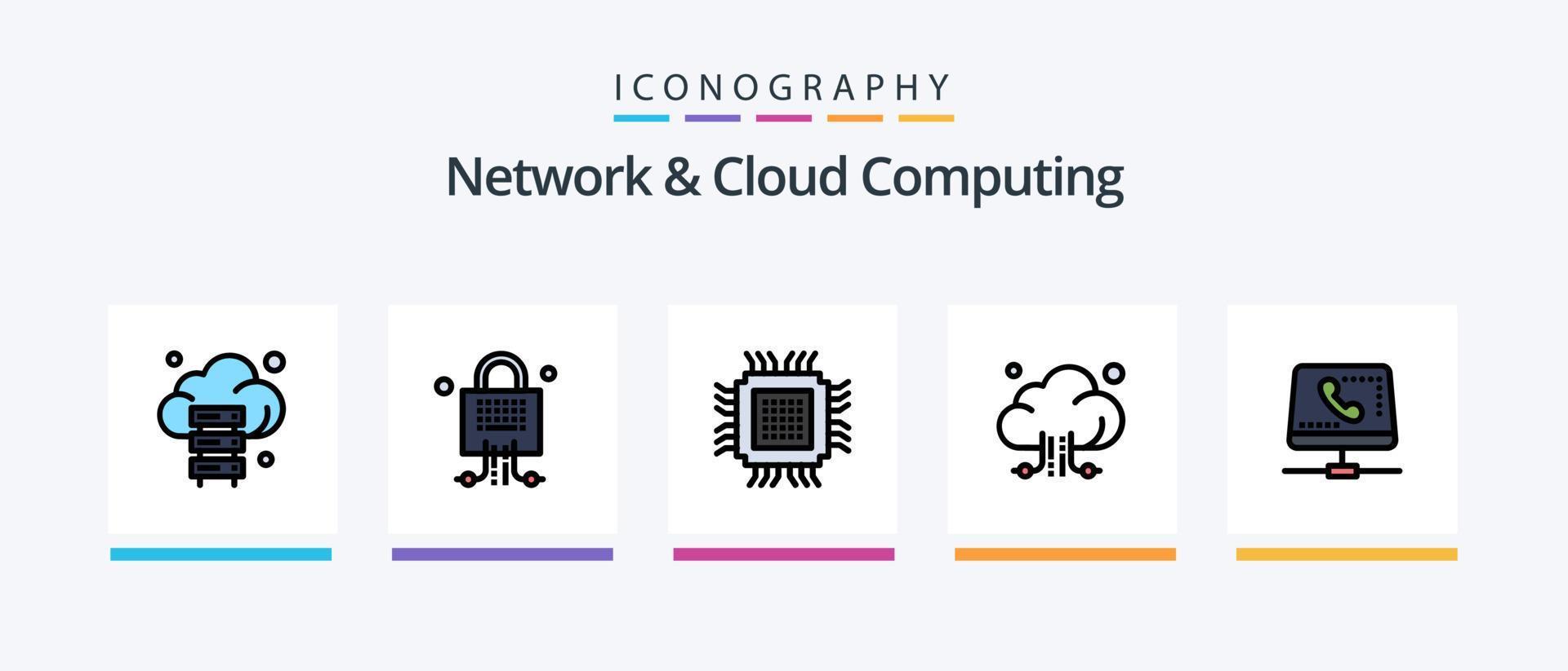 Network And Cloud Computing Line Filled 5 Icon Pack Including . computing. computing. laptop. storage. Creative Icons Design vector