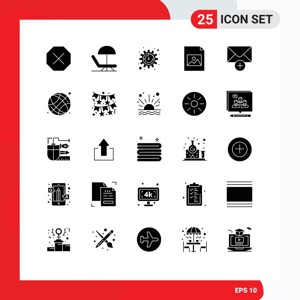 Group of 25 Solid Glyphs Signs and Symbols for online world globe settings new mail Editable Vector Design Elements