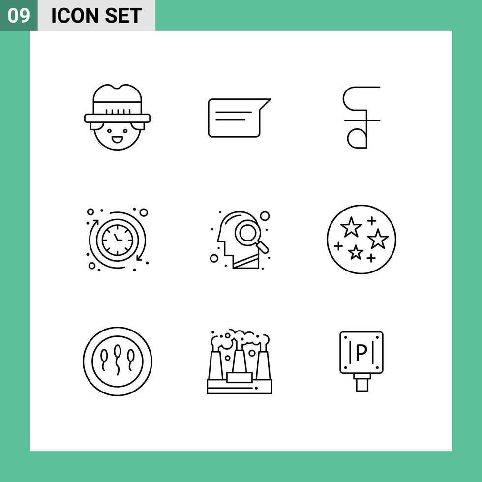 Modern Set of 9 Outlines and symbols such as mind head coin the clock Editable Vector Design Elements