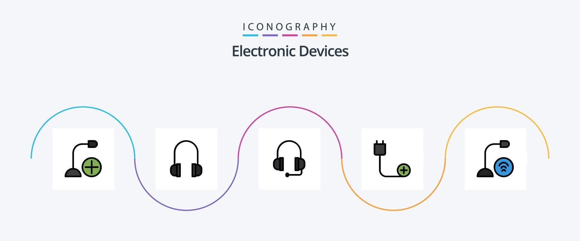 paquete de iconos de 5 planos llenos de línea de dispositivos que incluye micrófono. artilugio. agregar. dispositivos. hardware vector